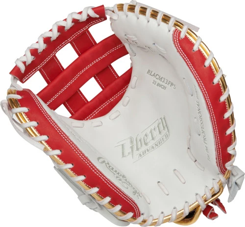 33 Inch Rawlings Liberty Advanced Color Series RLACM33FPS Women's White/Scarlet/Gold Fastpitch Softball Catcher Mitt 4 33 Inch Rawlings Liberty Advanced Color Series RLACM33FPS Women's White/Scarlet/Gold Fastpitch Softball Catcher Mitt - Image 2